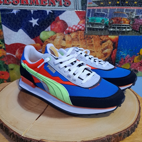 Puma Lightweight Future Mens Trainers Yellow Red Grey Black Lace Up 360135 main image 0